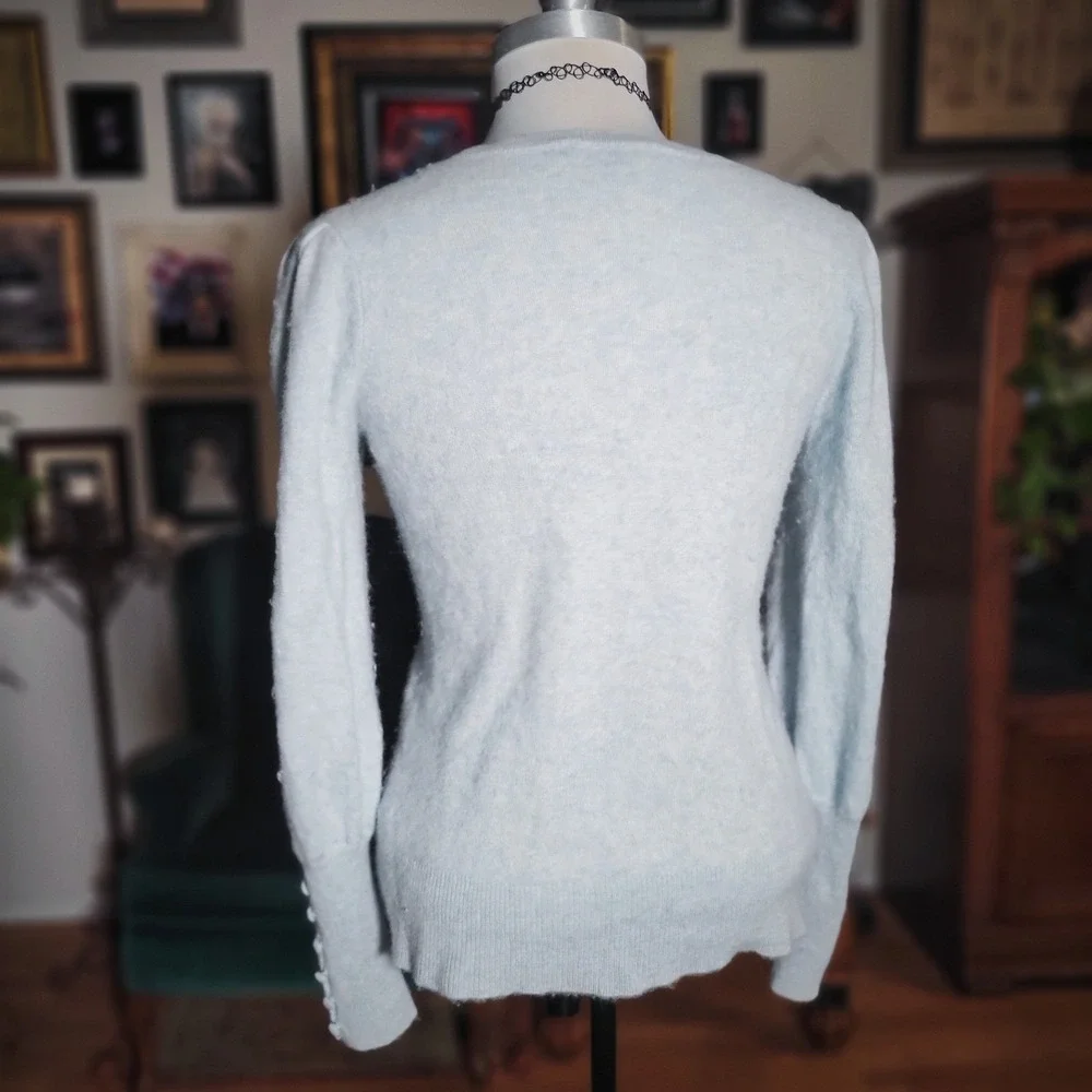Boston Proper Light‎ Blue 100% Cashmere Crew Neck Puff Sleeve Sweater